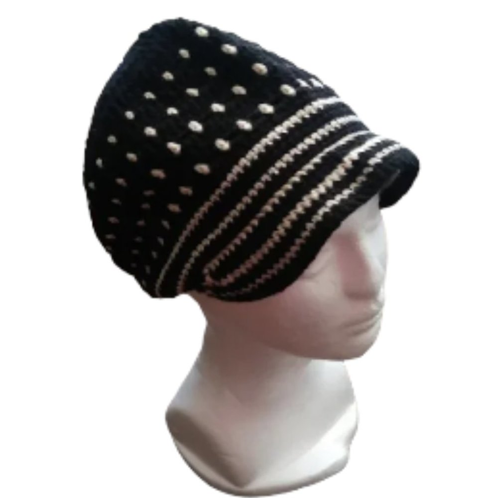 Handmade Worsted Caps Color Black with White